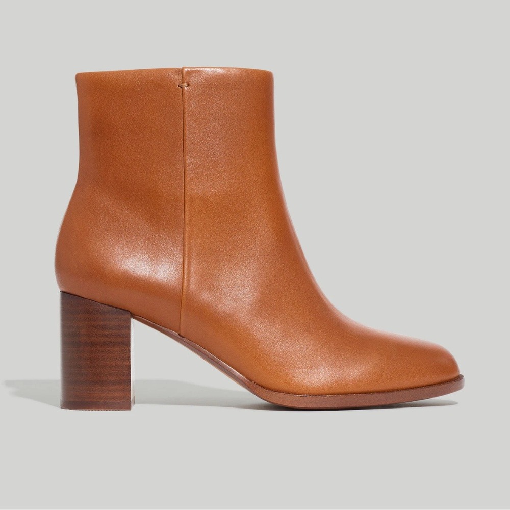 Madewell | Mira Leather Side-Seam Ankle Block Heel Boot‎ in Brown